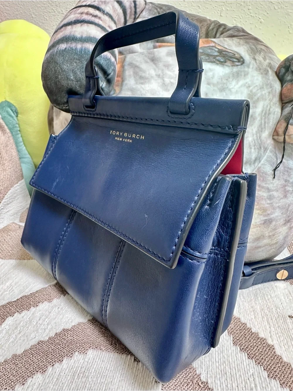 Tory Burch Blue Leather Mini Top-Handle Bag
